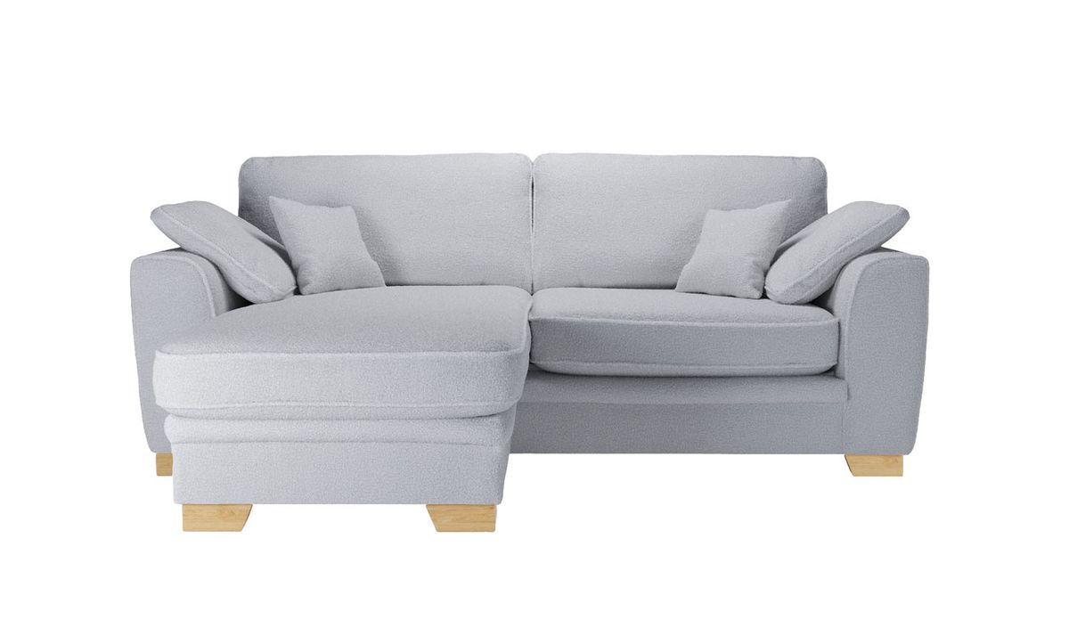 Ronay – canapé d’angle universel, Teddy dove - gris clair, Couleur des pieds: Chêne clair