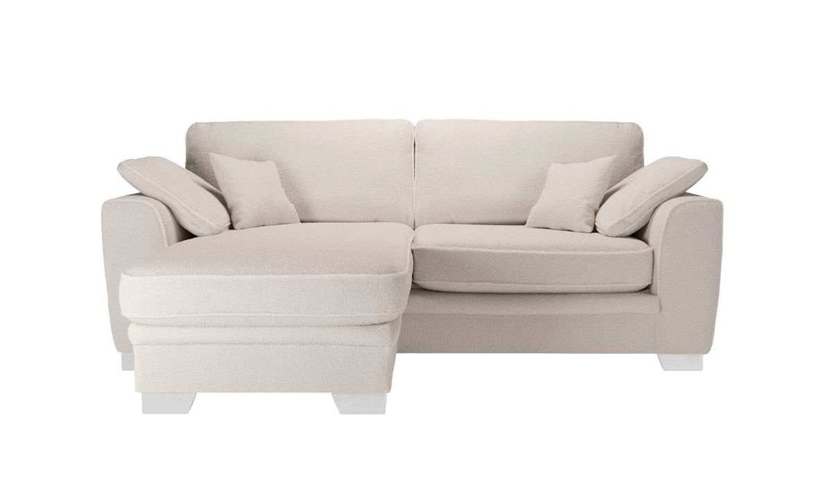 Ronay – canapé d’angle universel, Teddy latte - café au lait, Couleur des pieds: Blanc
