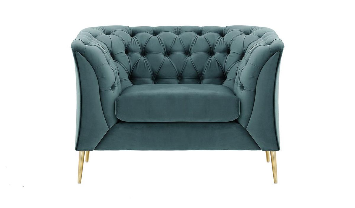 Fauteuil Chesterfield Modern, bleu - Velluto 12, Couleur des pieds: Métal doré