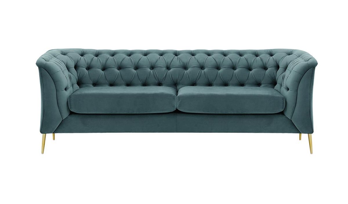 Canapé 2,5 places Chesterfield Modern, bleu - Velluto 12, Couleur des pieds: Métal doré