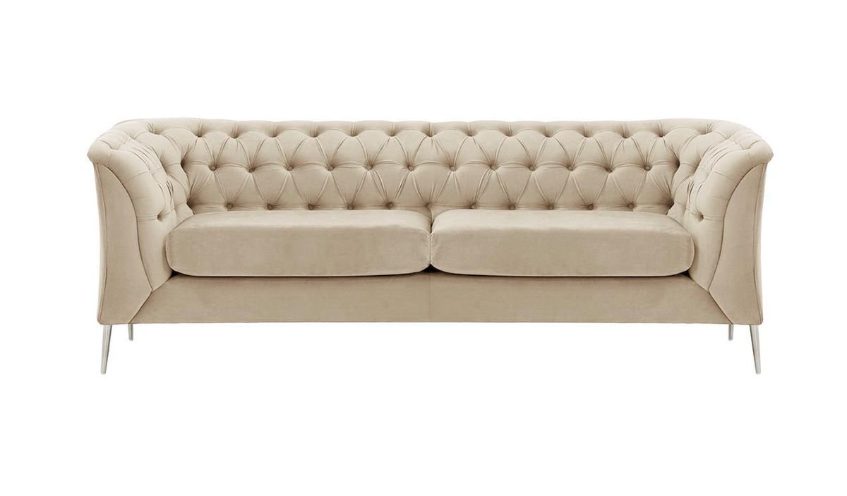 Canapé 2,5 places Chesterfield Modern, beige clair - Velluto 2, Couleur des pieds: Métal chromé