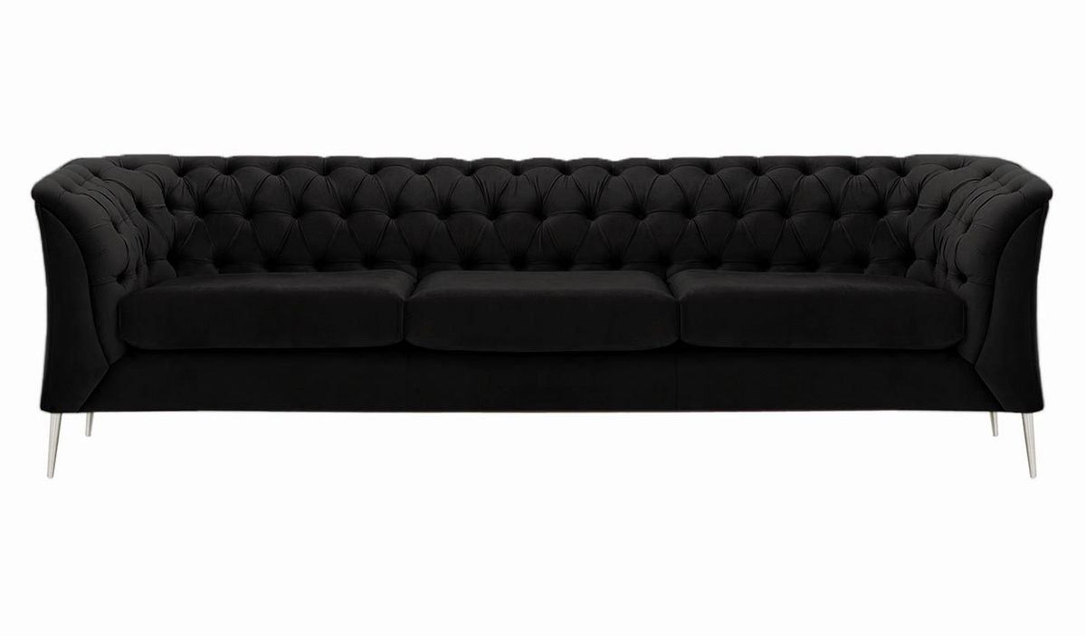 Canapé trois places Chesterfield Modern, noir - Velluto 20, Couleur des pieds: Métal chromé