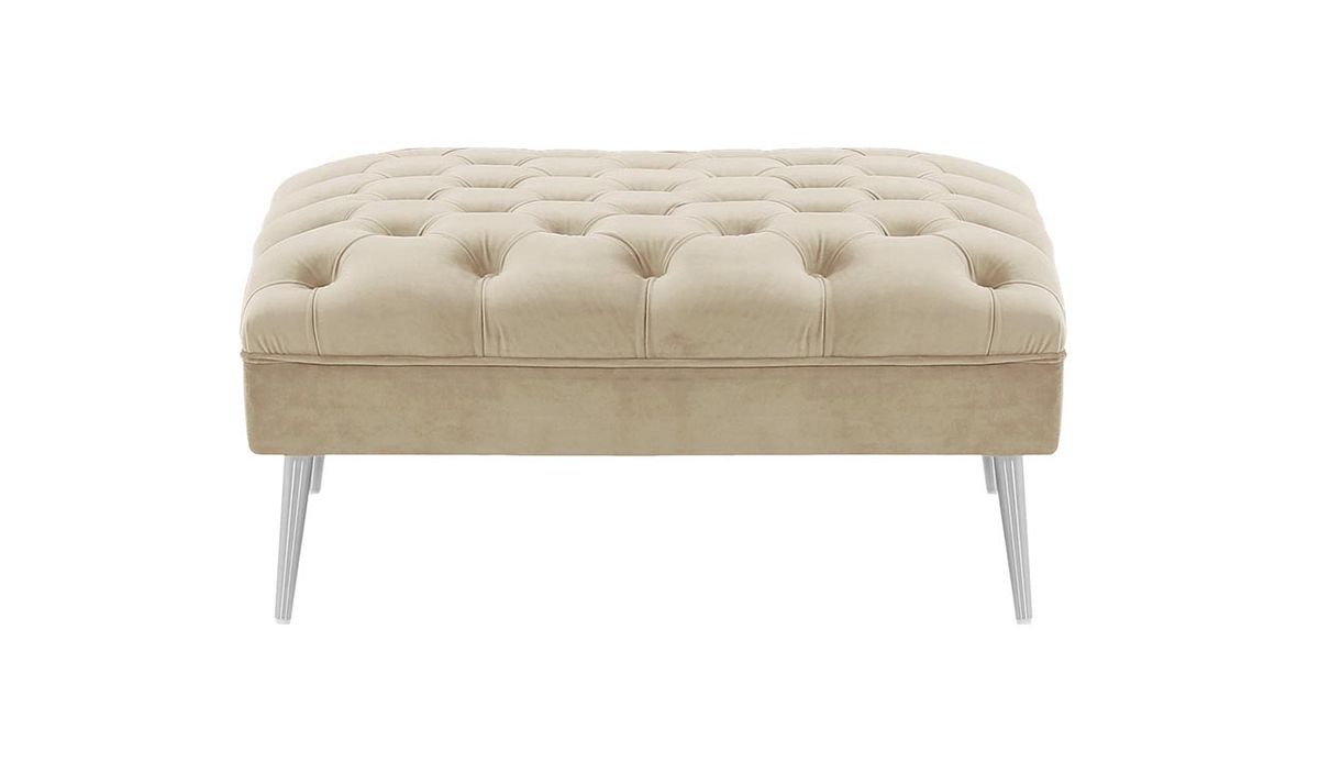 Pouf Chesterfield Modern, beige clair - Velluto 2, Couleur des pieds: Métal chromé