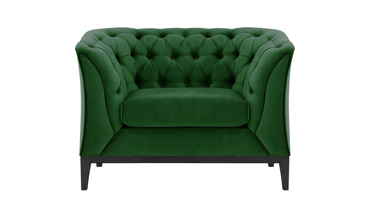 Fauteuil Chesterfield Modern Wood, vert foncé - Velluto 10, Couleur des pieds: Noir