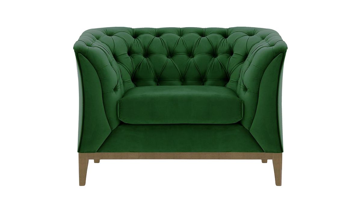 Fauteuil Chesterfield Modern Wood, vert foncé - Velluto 10, Couleur des pieds: Noir wax