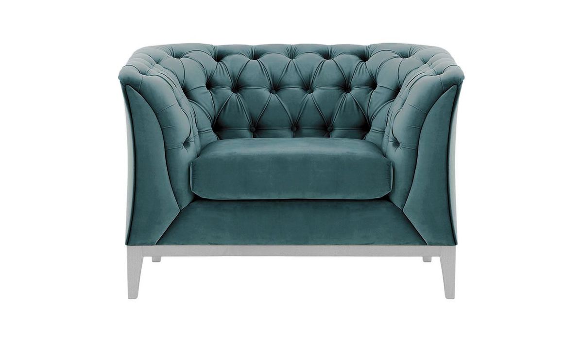 Fauteuil Chesterfield Modern Wood, bleu - Velluto 12, Couleur des pieds: Blanc
