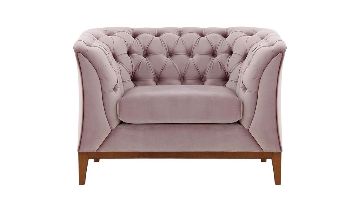 Fauteuil Chesterfield Modern Wood, lila/rose - Velluto 14, Couleur des pieds: aveo