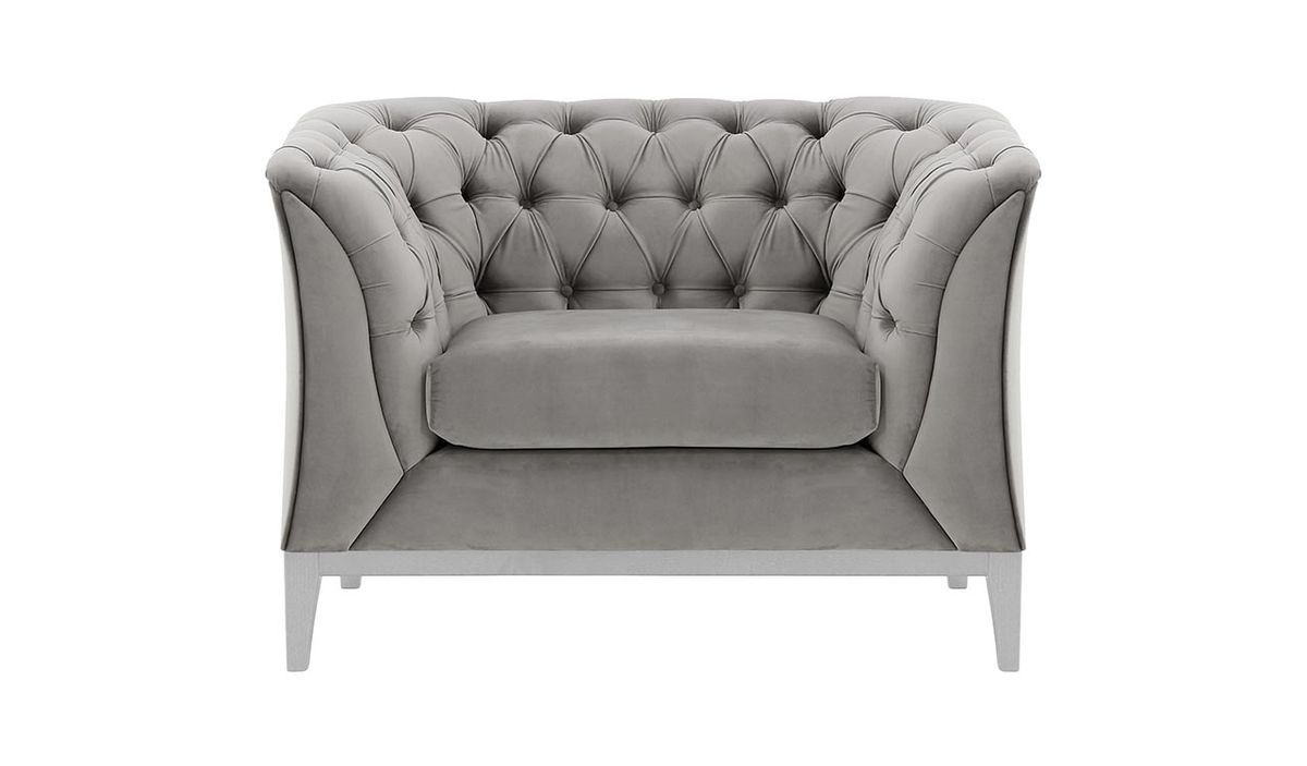 Fauteuil Chesterfield Modern Wood, gris clair - Velluto 15, Couleur des pieds: Blanc