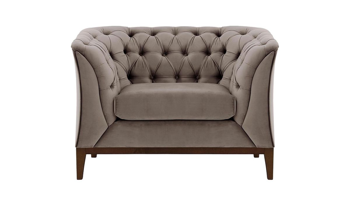 Fauteuil Chesterfield Modern Wood, gris éléphant - Velluto 17, Couleur des pieds: Chêne foncé