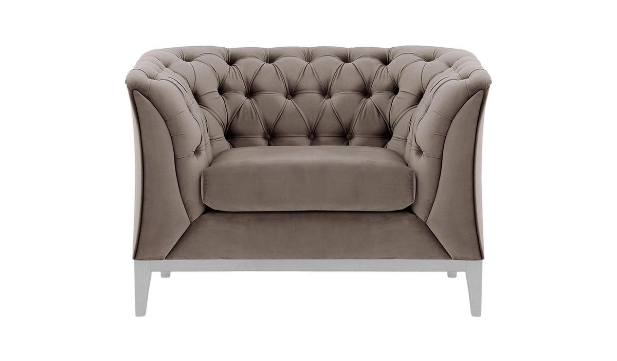 Fauteuil Chesterfield Modern Wood, gris éléphant - Velluto 17, Couleur des pieds: Blanc