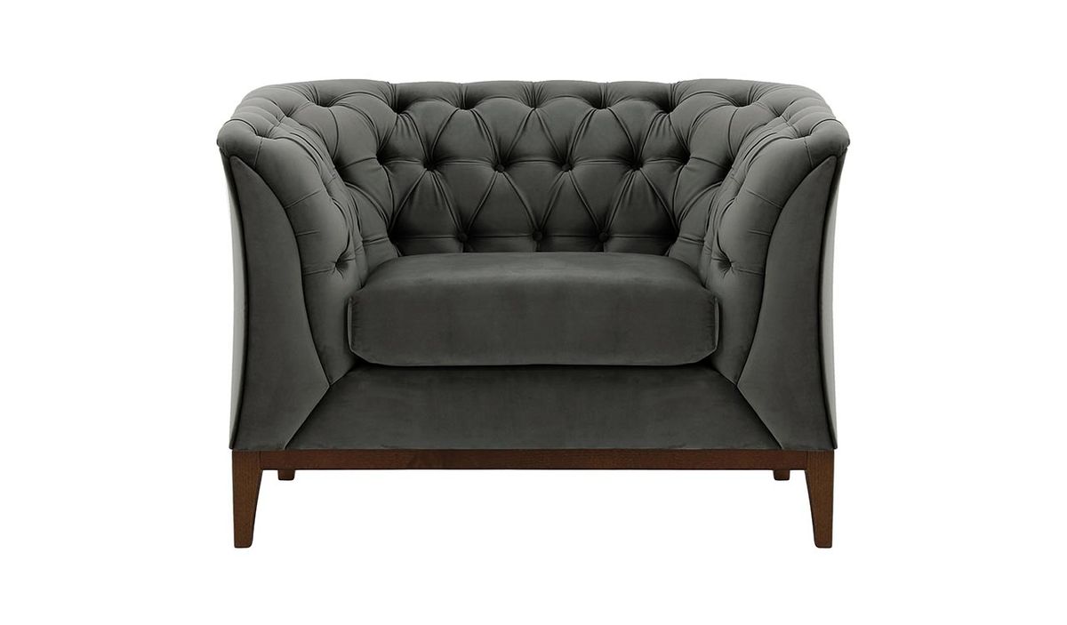 Fauteuil Chesterfield Modern Wood, graphite - Velluto 19, Couleur des pieds: Chêne foncé