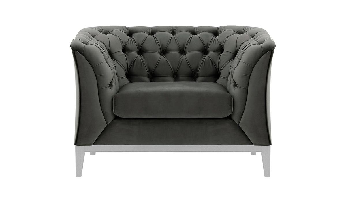 Fauteuil Chesterfield Modern Wood, graphite - Velluto 19, Couleur des pieds: Blanc