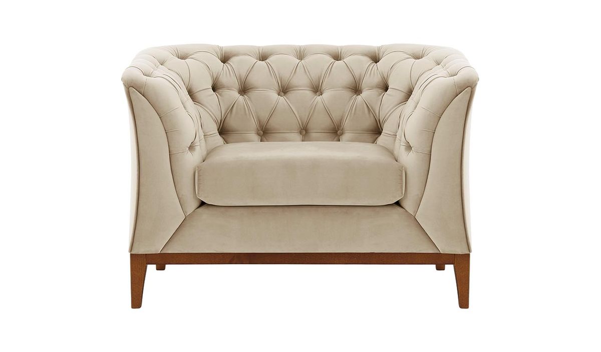 Fauteuil Chesterfield Modern Wood, beige clair - Velluto 2, Couleur des pieds: aveo