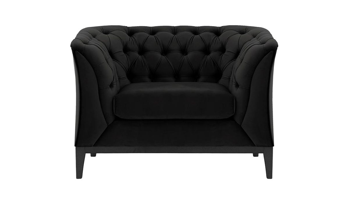 Fauteuil Chesterfield Modern Wood, noir - Velluto 20, Couleur des pieds: Noir