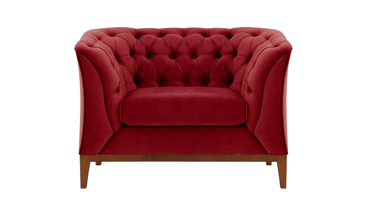 Fauteuil Chesterfield Modern Wood, rouge - Velluto 7, Couleur des pieds: aveo