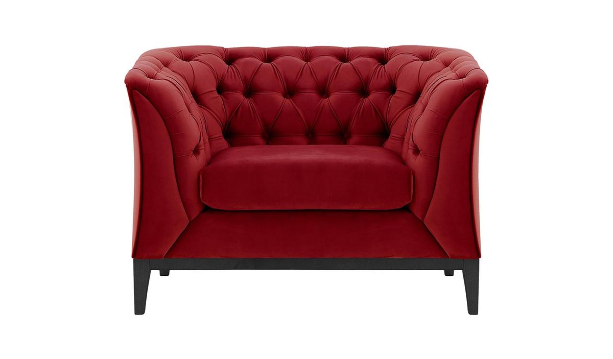 Fauteuil Chesterfield Modern Wood, rouge - Velluto 7, Couleur des pieds: Noir