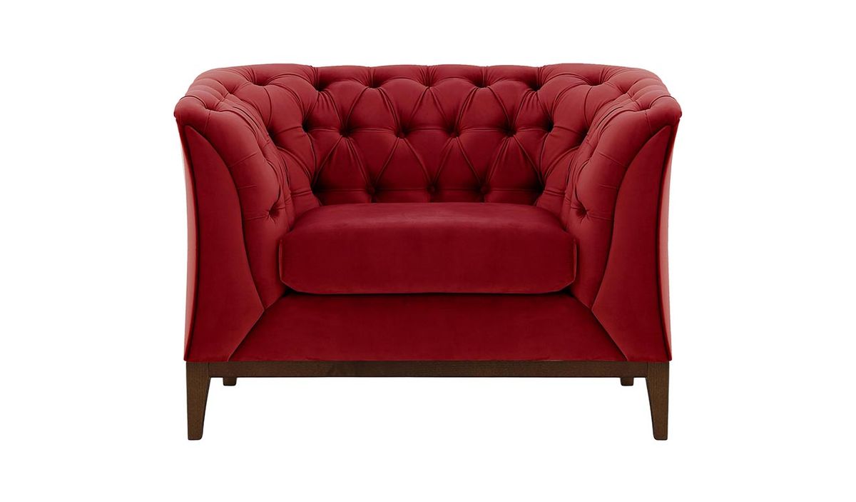 Fauteuil Chesterfield Modern Wood, rouge - Velluto 7, Couleur des pieds: Chêne foncé