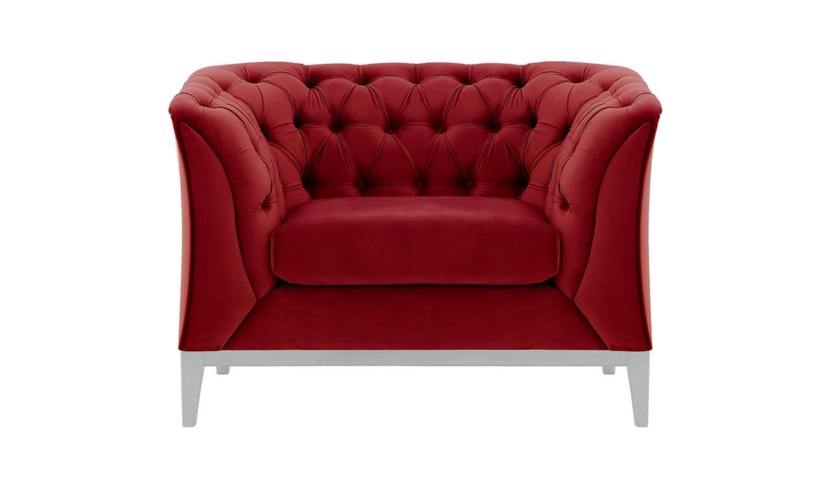 Fauteuil Chesterfield Modern Wood, rouge - Velluto 7, Couleur des pieds: Blanc