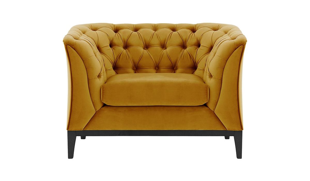 Fauteuil Chesterfield Modern Wood, moutarde - Velluto 8, Couleur des pieds: Noir