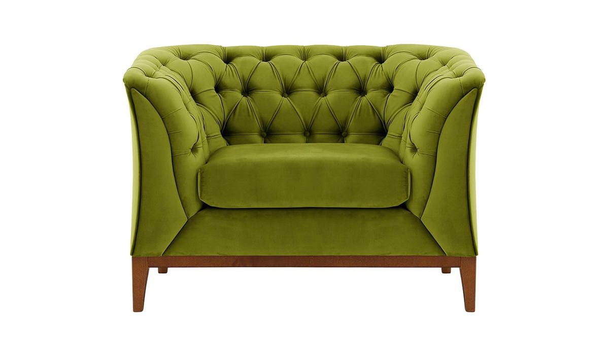 Fauteuil Chesterfield Modern Wood, olive - Velluto 9, Couleur des pieds: aveo
