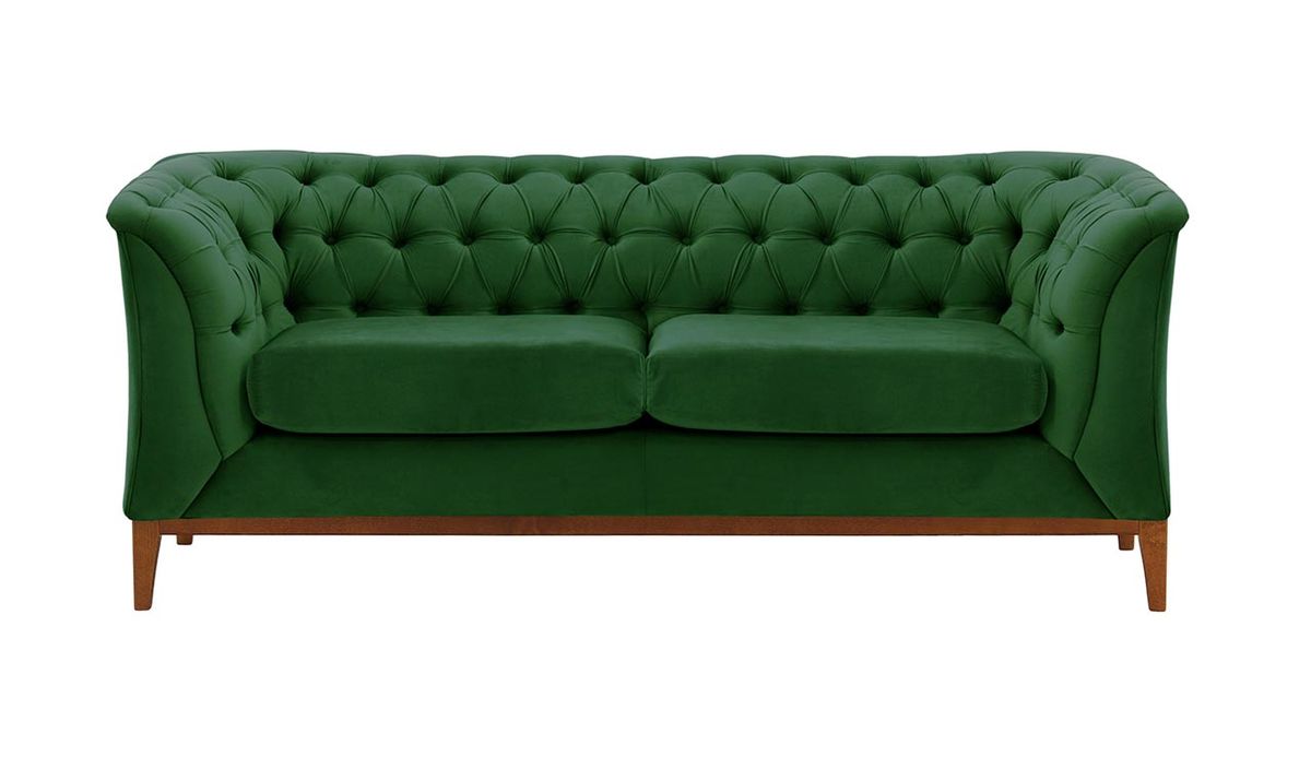 Canapé deux places Chesterfield Modern Wood, vert foncé - Velluto 10, Couleur des pieds: aveo