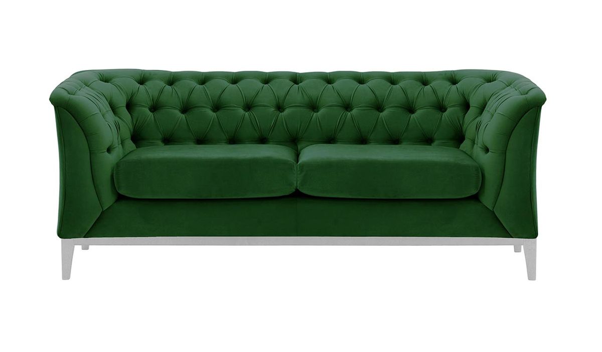 Canapé deux places Chesterfield Modern Wood, vert foncé - Velluto 10, Couleur des pieds: Blanc