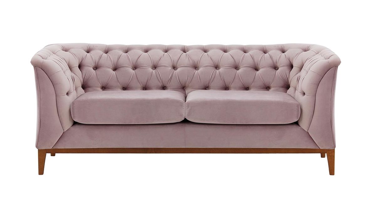 Canapé deux places Chesterfield Modern Wood, lila/rose - Velluto 14, Couleur des pieds: aveo