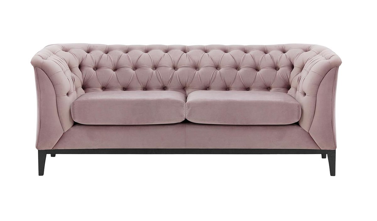Canapé deux places Chesterfield Modern Wood, lila/rose - Velluto 14, Couleur des pieds: Noir