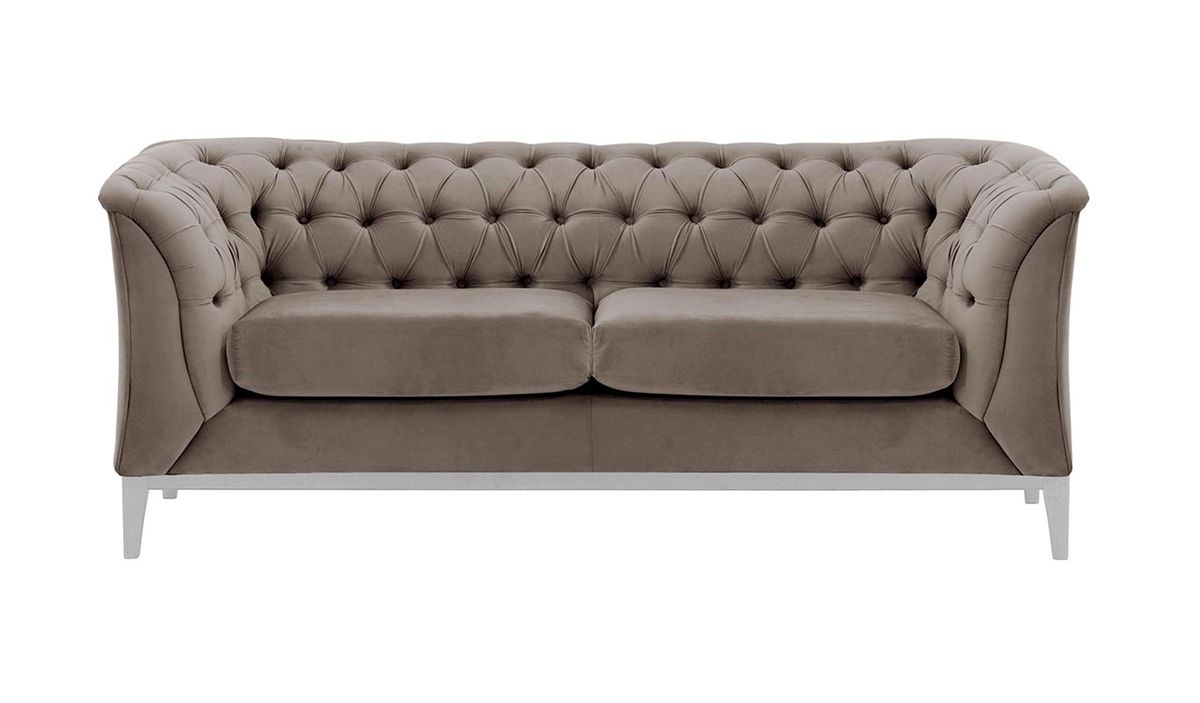 Canapé deux places Chesterfield Modern Wood, gris éléphant - Velluto 17, Couleur des pieds: Blanc