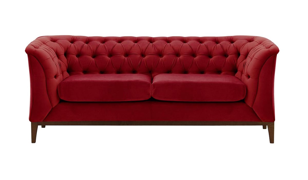 Canapé deux places Chesterfield Modern Wood, rouge - Velluto 7, Couleur des pieds: Chêne foncé