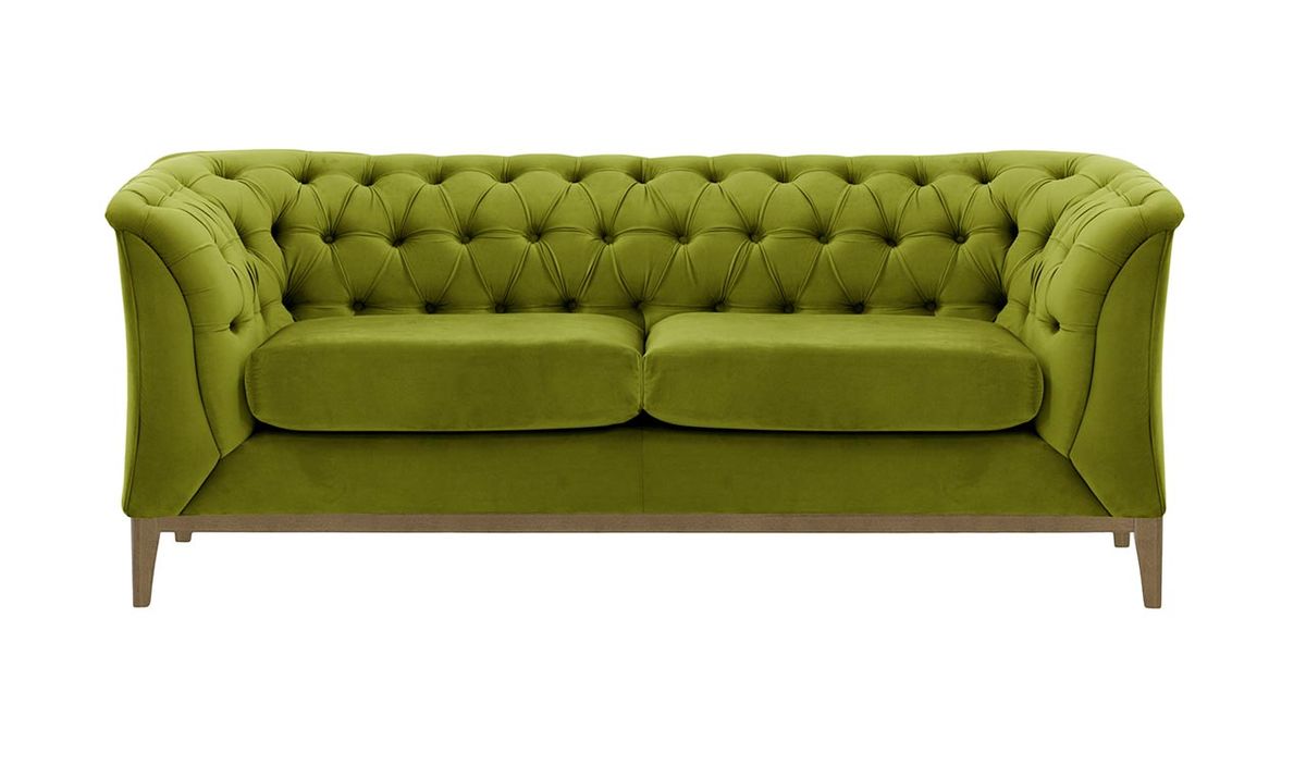 Canapé deux places Chesterfield Modern Wood, olive - Velluto 9, Couleur des pieds: Noir wax