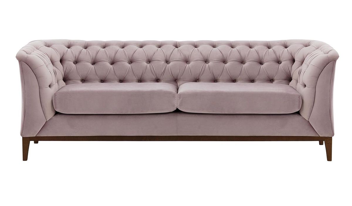 Canapé 2,5 places Chesterfield Modern Wood, lila/rose - Velluto 14, Couleur des pieds: Chêne foncé