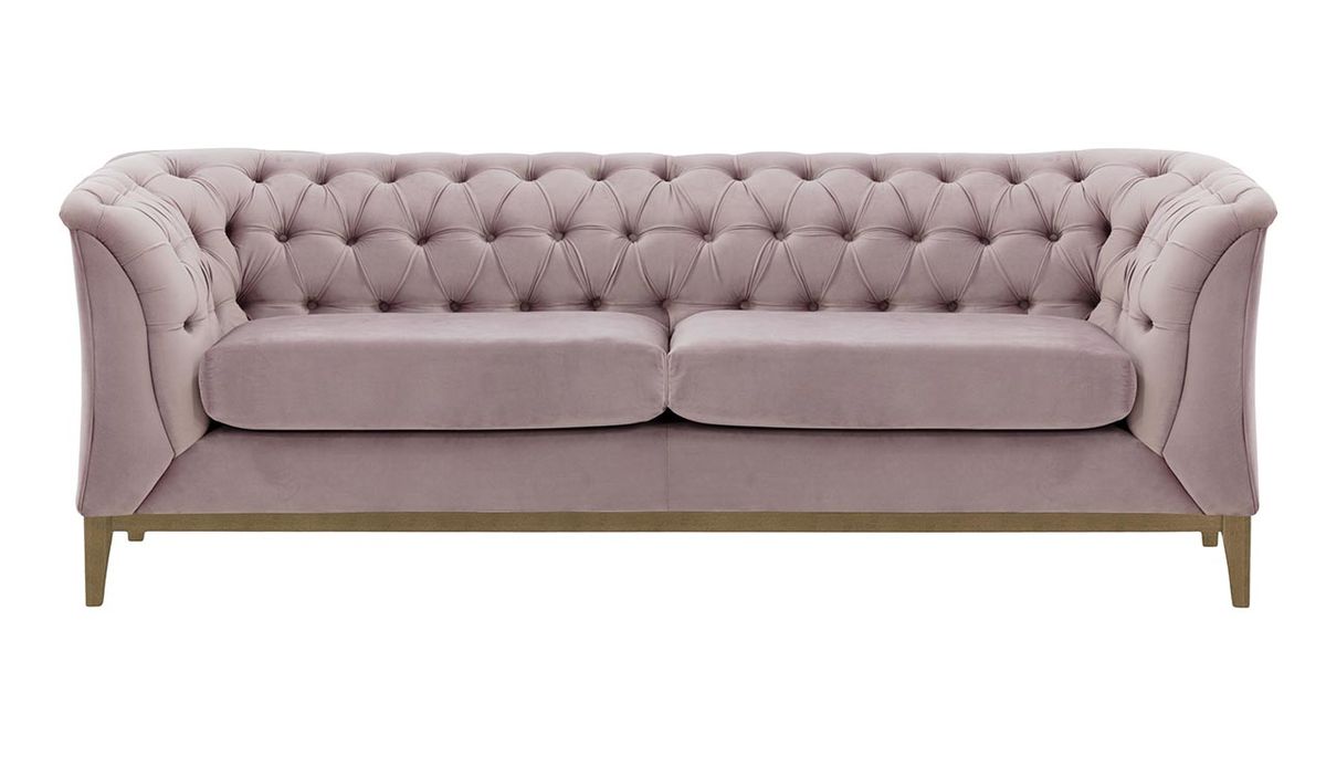 Canapé 2,5 places Chesterfield Modern Wood, lila/rose - Velluto 14, Couleur des pieds: Noir wax
