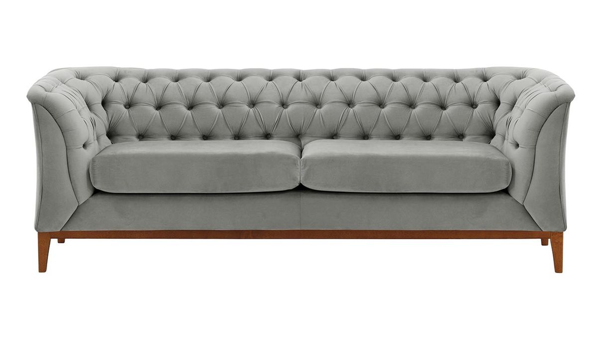 Canapé 2,5 places Chesterfield Modern Wood, gris clair - Velluto 15, Couleur des pieds: aveo