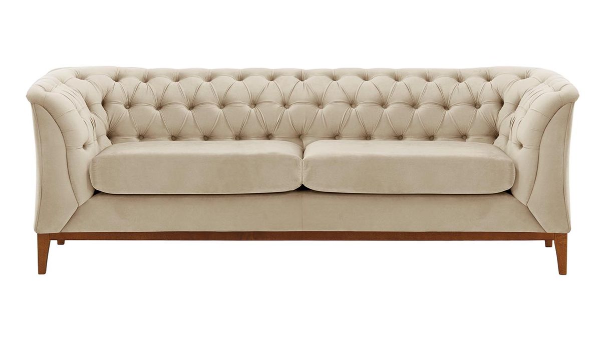 Canapé 2,5 places Chesterfield Modern Wood, beige clair - Velluto 2, Couleur des pieds: aveo