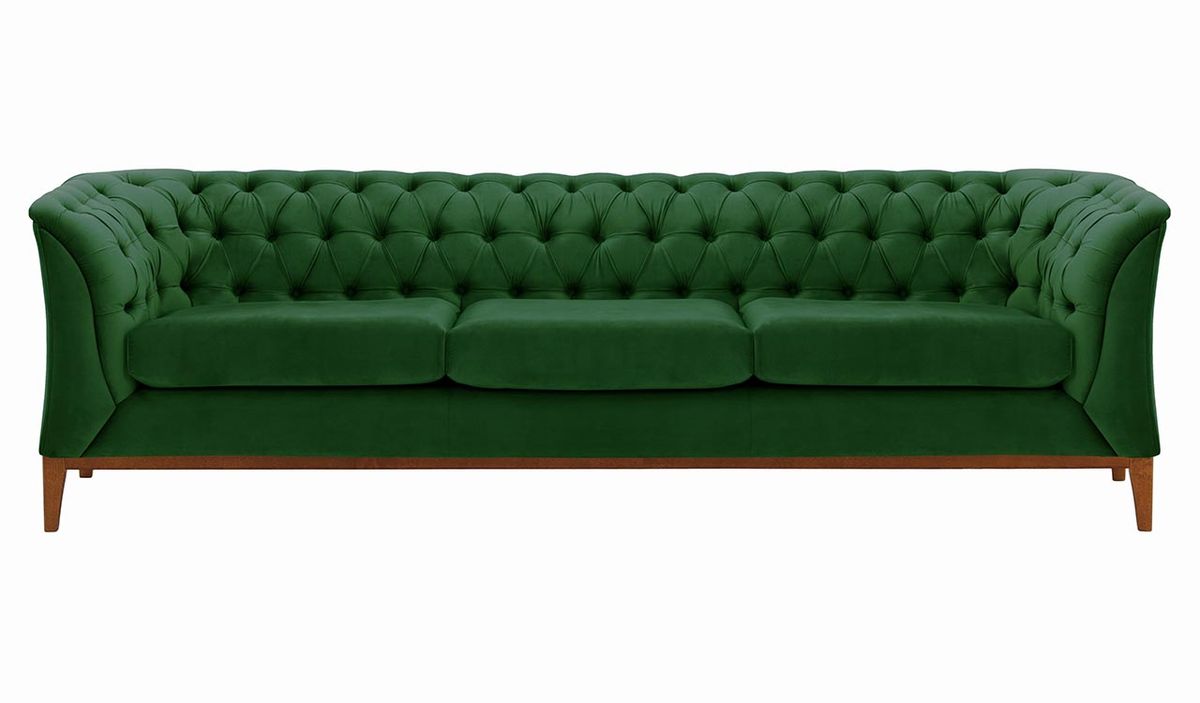 Canapé trois places Chesterfield Modern Wood, vert foncé - Velluto 10, Couleur des pieds: aveo