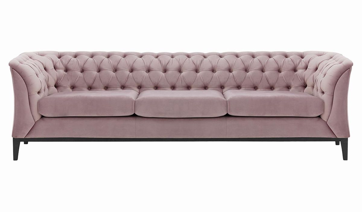 Canapé trois places Chesterfield Modern Wood, lila/rose - Velluto 14, Couleur des pieds: Noir