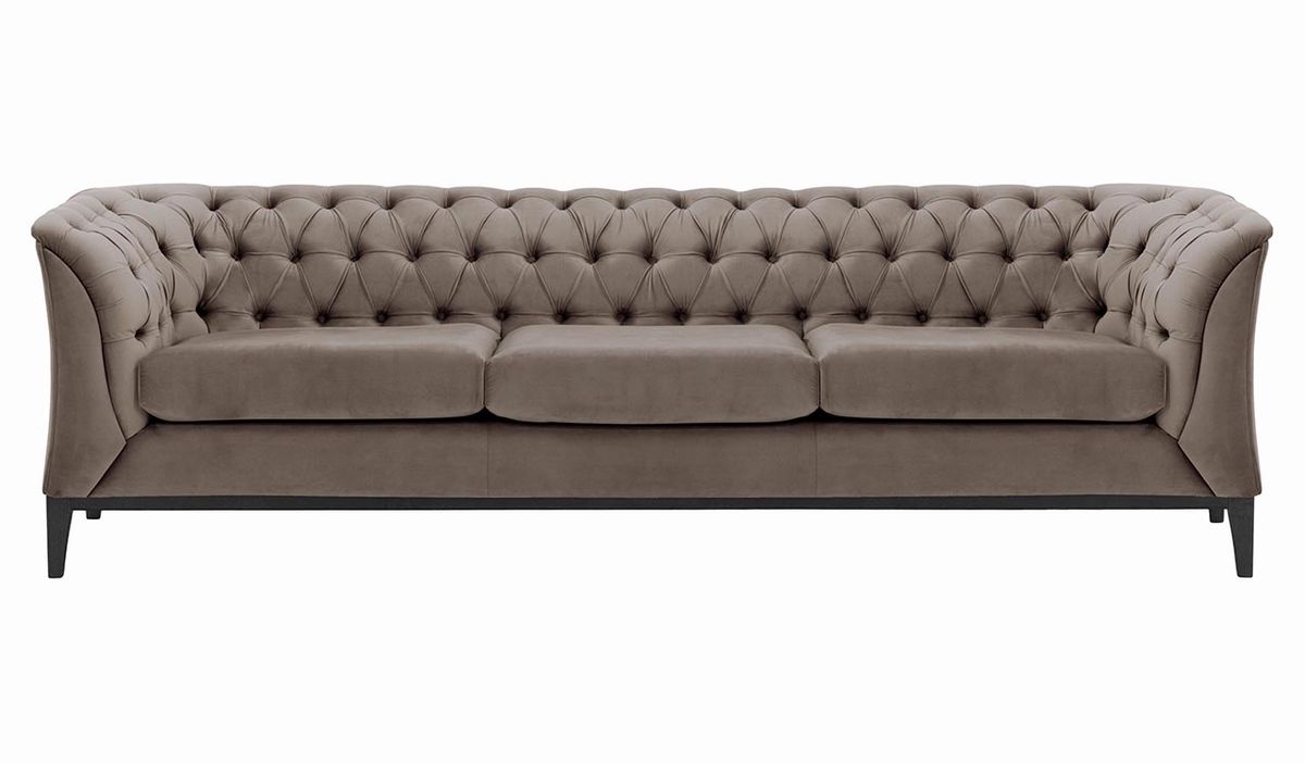 Canapé trois places Chesterfield Modern Wood, gris éléphant - Velluto 17, Couleur des pieds: Noir