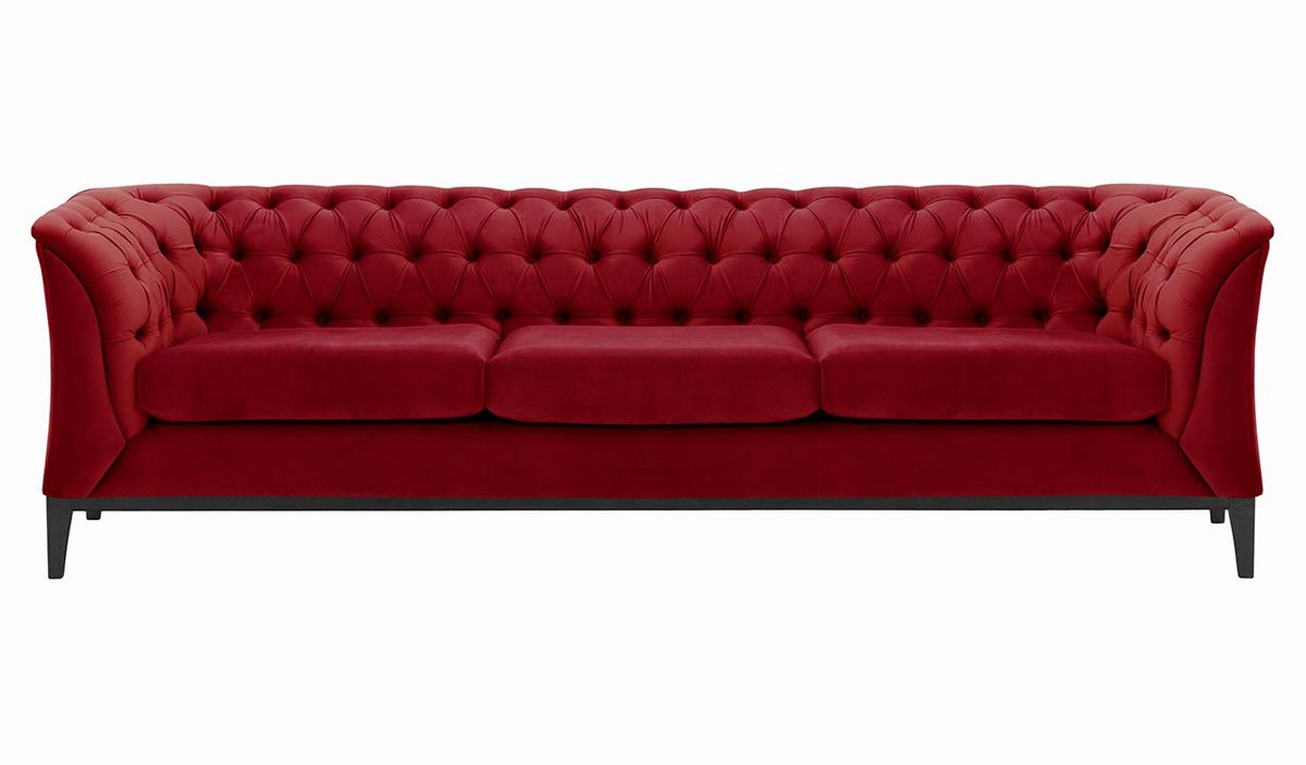 Canapé trois places Chesterfield Modern Wood, rouge - Velluto 7, Couleur des pieds: Noir