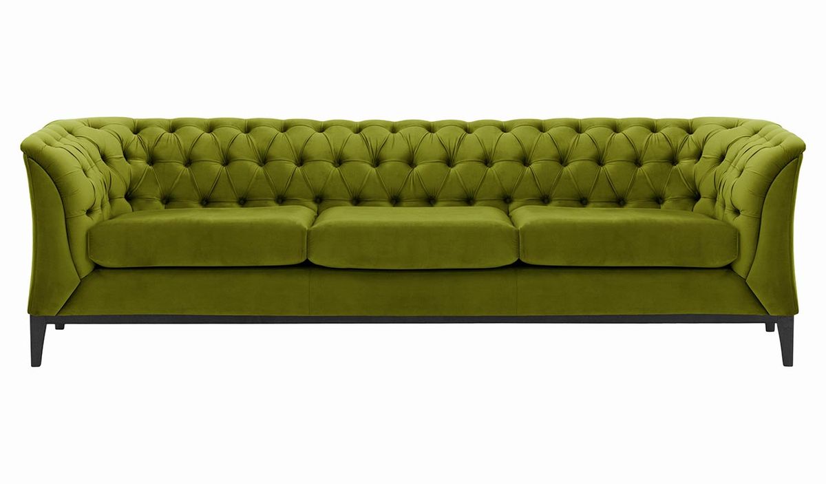 Canapé trois places Chesterfield Modern Wood, olive - Velluto 9, Couleur des pieds: Noir