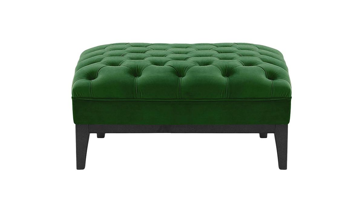 Pouf Chesterfield Modern Wood, vert foncé - Velluto 10, Couleur des pieds: Noir