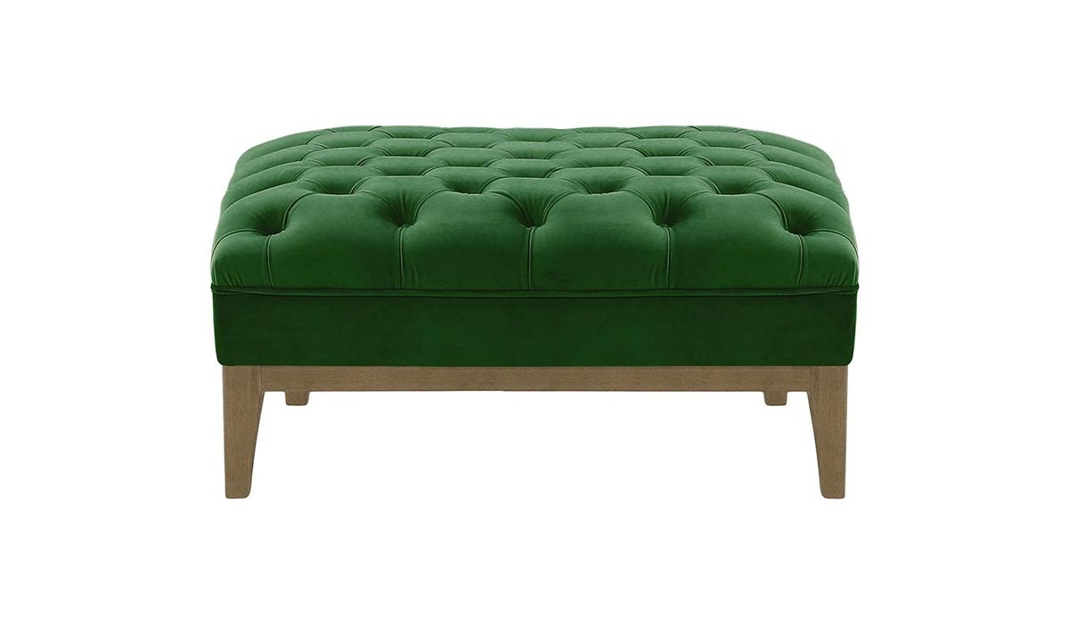 Pouf Chesterfield Modern Wood, vert foncé - Velluto 10, Couleur des pieds: Noir wax
