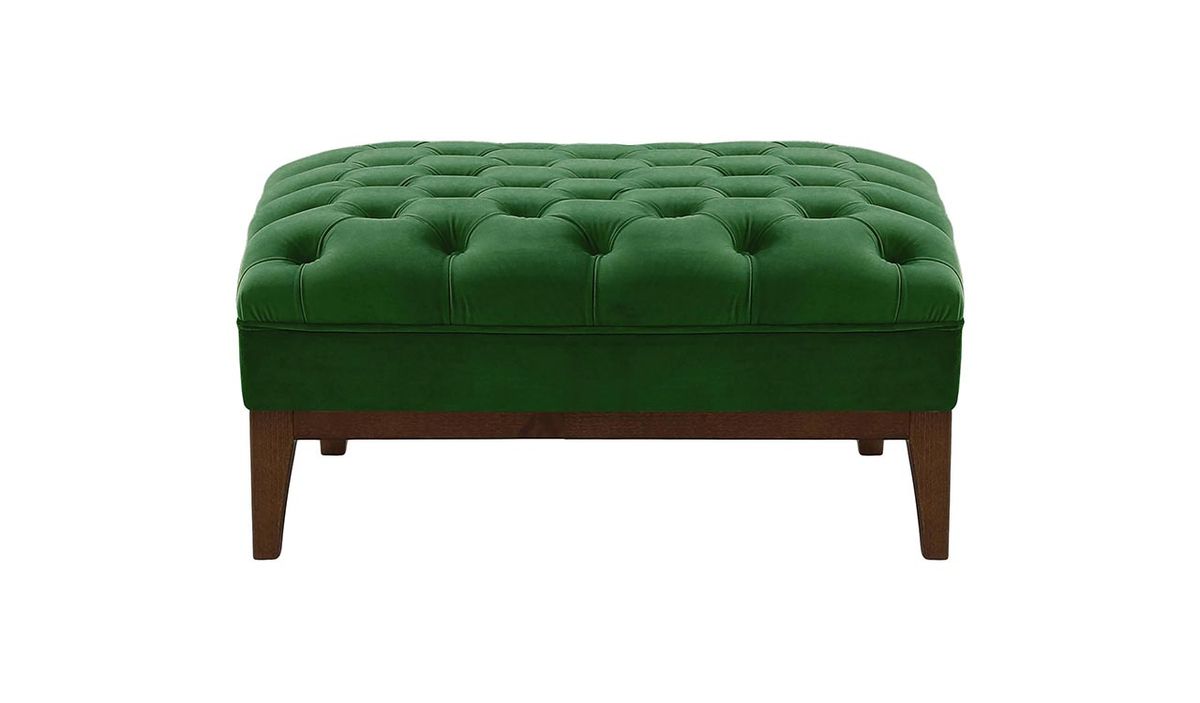 Pouf Chesterfield Modern Wood, vert foncé - Velluto 10, Couleur des pieds: Chêne foncé
