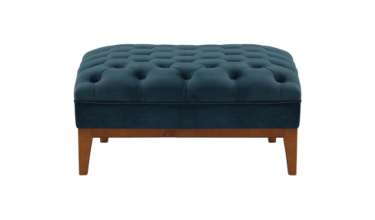 Pouf Chesterfield Modern Wood, bleu - Velluto 11, Couleur des pieds: aveo