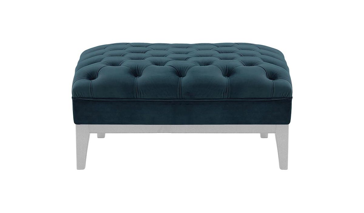 Pouf Chesterfield Modern Wood, bleu - Velluto 11, Couleur des pieds: Blanc
