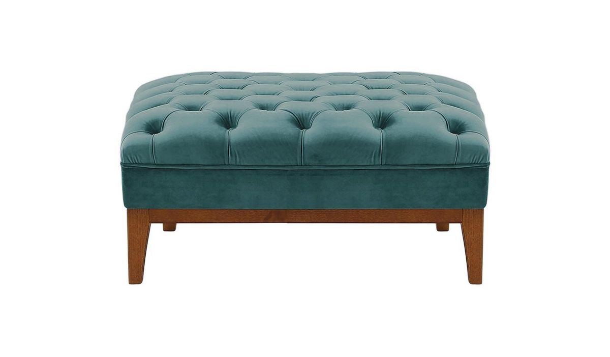 Pouf Chesterfield Modern Wood, bleu - Velluto 12, Couleur des pieds: aveo