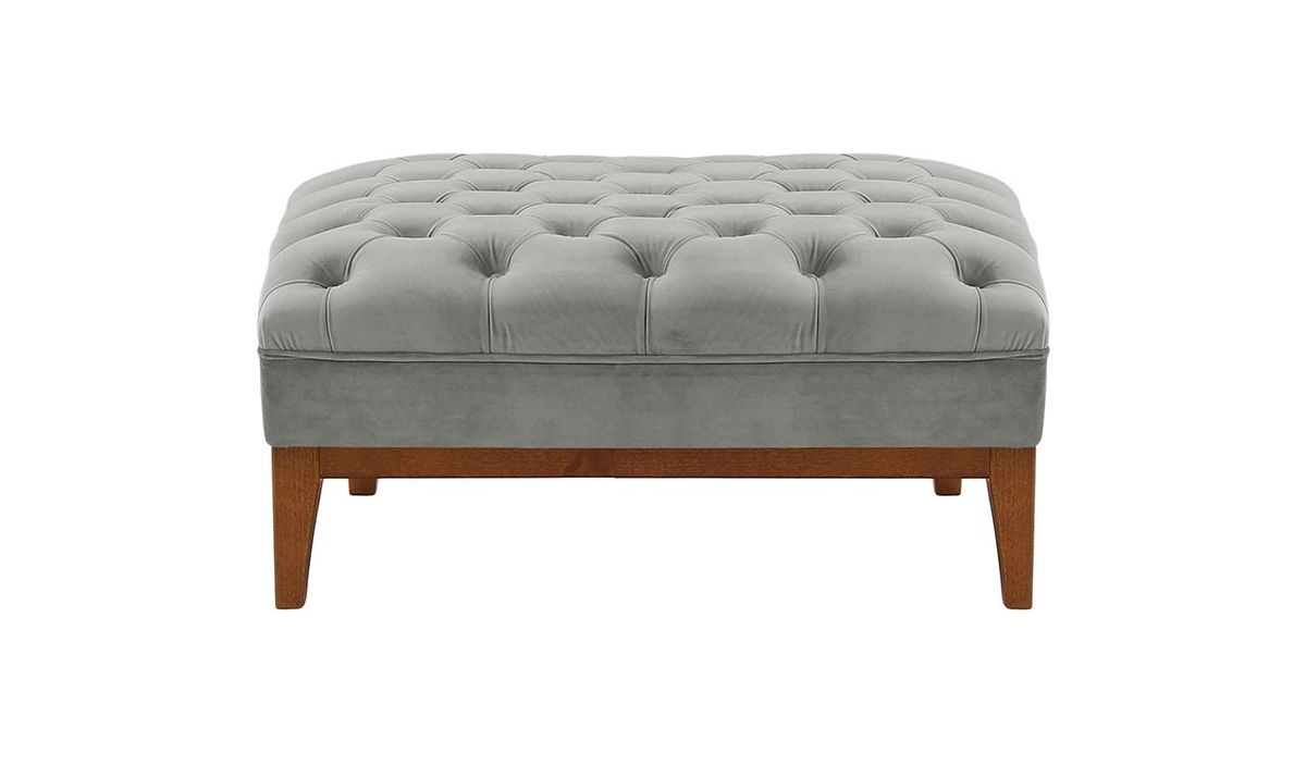 Pouf Chesterfield Modern Wood, gris clair - Velluto 15, Couleur des pieds: aveo