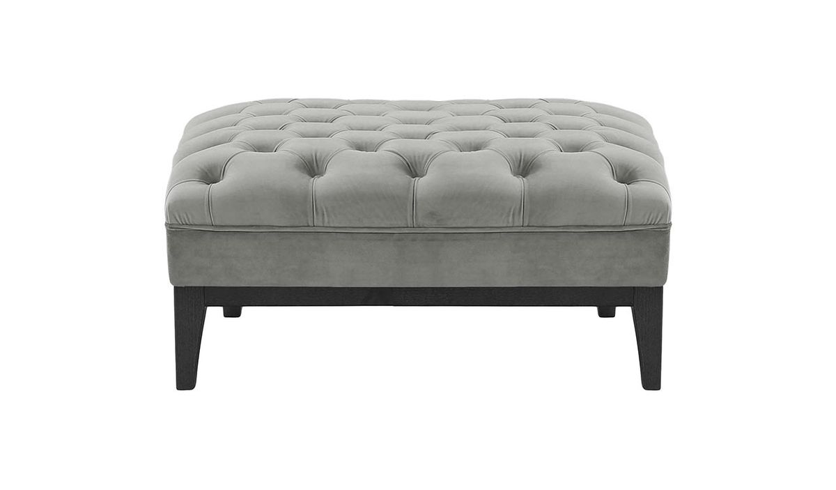 Pouf Chesterfield Modern Wood, gris clair - Velluto 15, Couleur des pieds: Noir