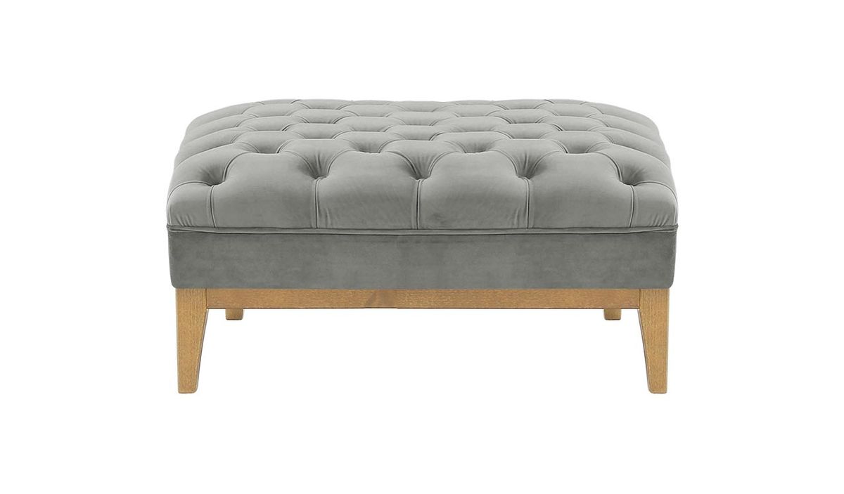 Pouf Chesterfield Modern Wood, gris clair - Velluto 15, Couleur des pieds: Chêne clair