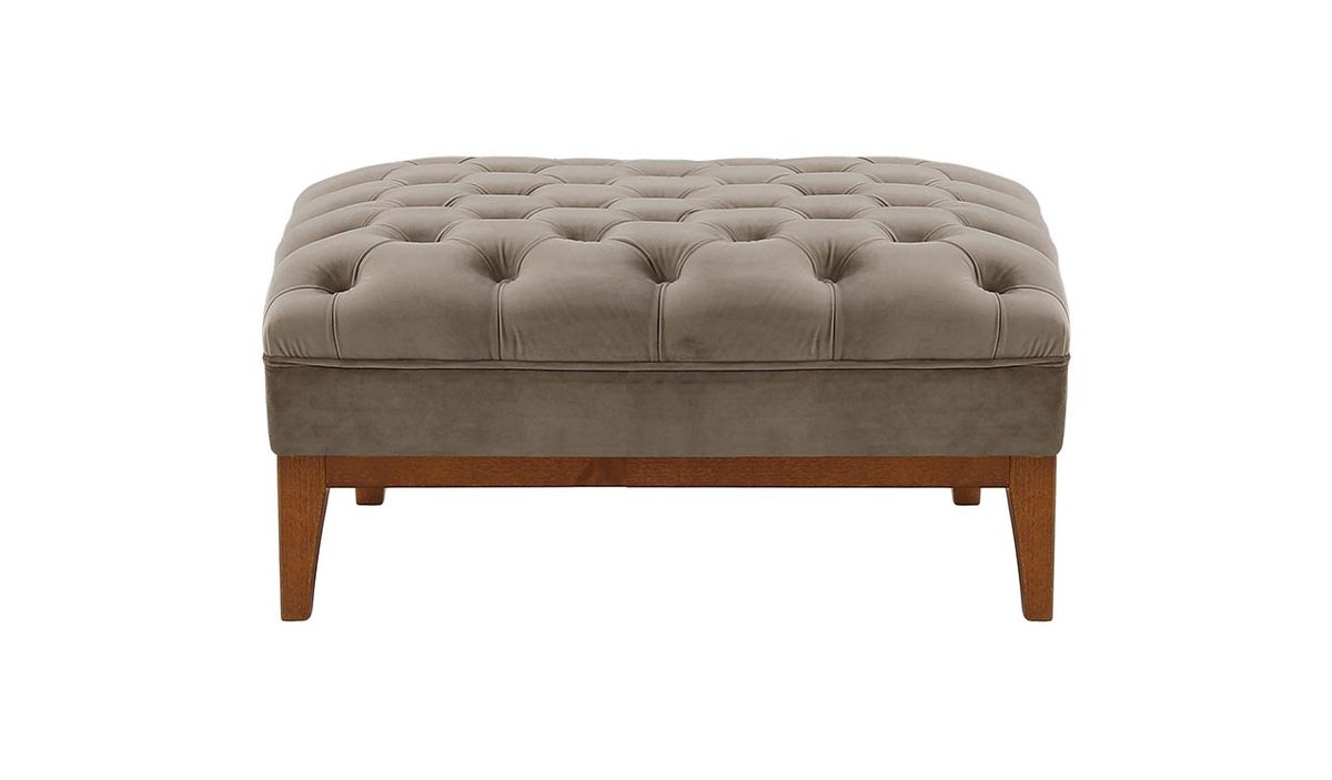 Pouf Chesterfield Modern Wood, gris éléphant - Velluto 17, Couleur des pieds: aveo